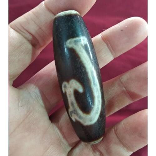 Vintage Super Nature Tibetan Chalcedony Dzi. Pendant Amulet Churinga With Tibetan ~Rare