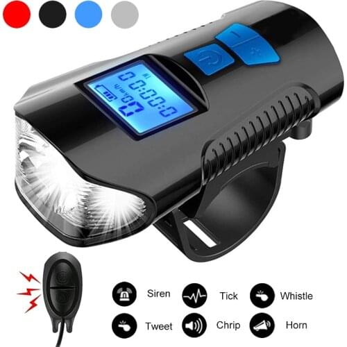 Waterproof Bicycle Light USB Rechargeable Bike Front Light Flashlight with Bike Computer LCD Speedometer Cycling Head Light Horn