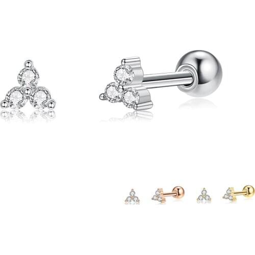 ZEMIOR Geometric 925 Sterling Silver Stud Earrings For Women Korean Clear Cubic Zirconia Girl Earring Wedding Small Fine Jewelry