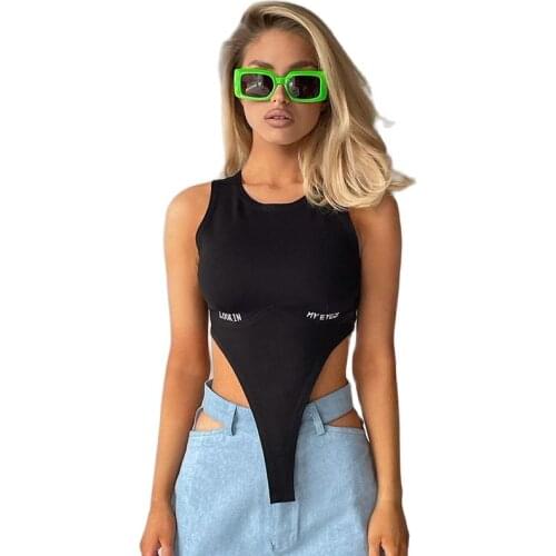 2021 European And American Style Sleeveless Sexy Round Neck Blouse Womens New Embroidery Irregular Hem Vest Inner Bodysuit