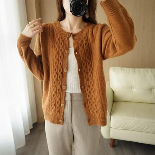 Autumn Winter Fashion New Sweater Women Cardigan Long Sleeve 100% Wool Sweater Women Knitting Cardigan Soft Warm Female Jacket