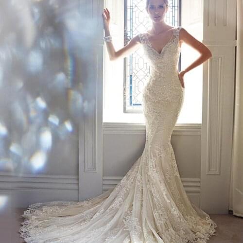 Vestidos de novia 2021 New Arrival Fabulous V Neck Sleeveless plus custom casamento Bridal Gown Lace Mermaid Wedding Dresses