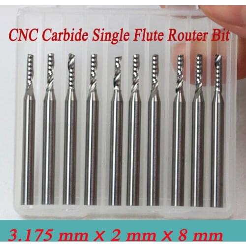 10pcs 3.175*2.0*8mm One Flute CNC Milling Tool Engraving Cutters Wood Carving Bits Drill Blade for Cutting MDF, Acrylic