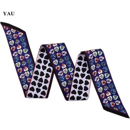 120cm*7cm Twill Silk Woman Scarf bag handle Long Small Love Heart Printed ribbon bandage shawl skinny scarves Fashion Accessory