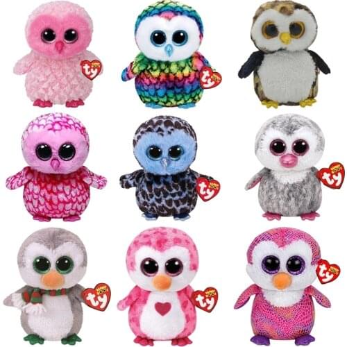 15CM Ty Big Eye Beanie Plush Animal Doll Stuffed Toys Rainbow Barred Owl Soft Animal Plush Collectible Toy Children Gift