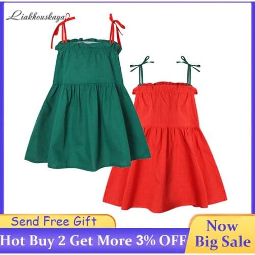 2020 Girls Dresses Childrens Cotton Sling dress Sleeveless Princess Party Pageant Dresses Kids Clothes Girls Summer Bow Dress