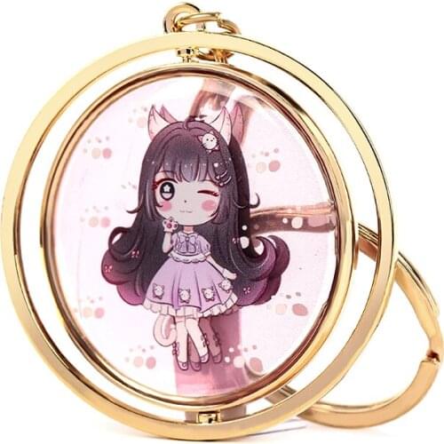 2020 VOGRACE cheap OEM cartoon anime acrylic keychain wholesale transparent epoxy rotating metal frame keychains for promotional