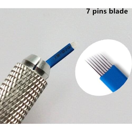 100 PCS Blue 7 Pins Microblading Tattoo Blades Permanent Makeup Blades For 3D Eyebrow Manual Tattoo Pen
