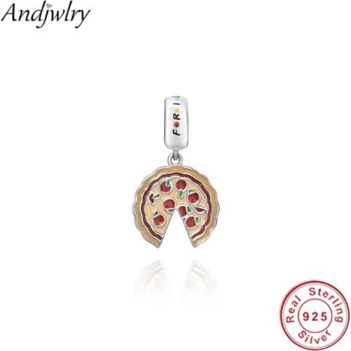 925 Sterling Silver Friends Food Fruit Cherry Pizza Dangle Charm Fit Original Pandora Charms Bracelet DIY Jewelry Berloque