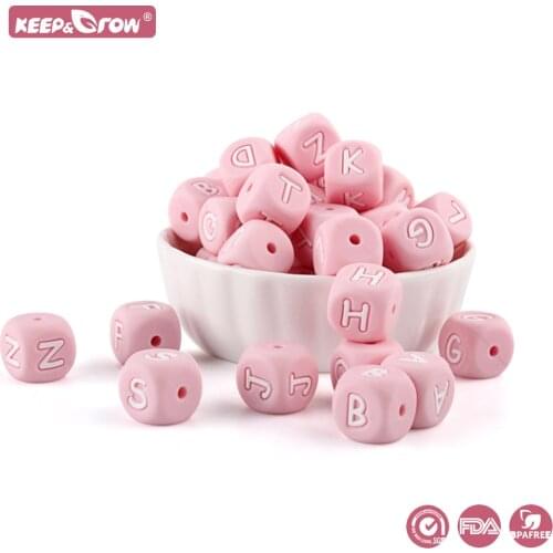 Keep&Grow 100Pcs Alphabet Letter Beads Silicone English Letters DIY Personalized Name For Baby Teething Pacifier chain Makeing