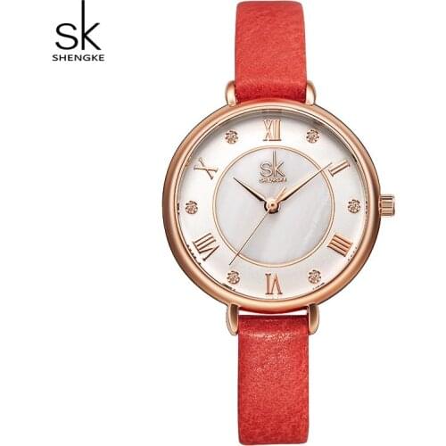 Shengke Women Watch Crystal Dial Fashion leather Ladies Watch Quartz Watches Thin Strap Relogio Feminino Reloj Mujer #k9002