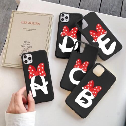 Cute Bow Alphabet Letter Phone Case For iPhone 13 Mini 11 12 Pro Max X XR XS SE 2020 7 8 Plus 6 6s Silicone Soft TPU Back Cover