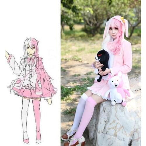 Danganronpa 2 Monomi Pink White Rabbit Uniform Dress Outfit Anime Cosplay Costumes
