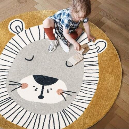 Children Carpet Round Cartoon Cute Lion Bedroom Room Bed Home Floor Mat Animal Game Aisle Decoration RugS Rugs Living Room