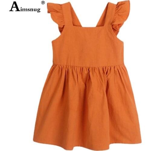 Children Orange Sweet Dress Girls Petal Sleeve Casual V-neck Beach Dresses 2021 Patchwork Sashes Short Mini Princess Dress