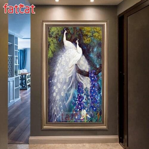 FATCAT white pauw Large Diy Diamond Painting Full square round drill 5d Diamond Embroidery Animal birds Mosaic Decoration AE2285