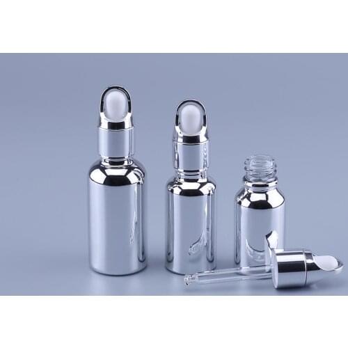 10PCS 5 -100ml UV Silvery Glass Dropper Bottle Jars Vials With Pipette For Cosmetic Perfume Essential Oil Bottles