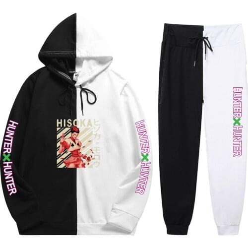 Autumn Summer Man 2 Pieces Sets Anime Hunter X Hunter Print Easy Comfortable Patchwork Thin Hoodie+Patchwork Pants Hot Sale