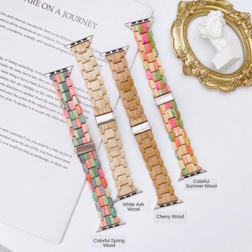 Colorful Wood Watch Strap for Apple Watch Series SE 6 5 4 Rainbow Pride Cherry Watch Bands for iWatch 3 2 1 38 40 42 44mm