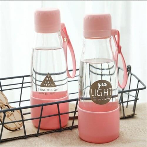 400 ML Cute Water Bottle Transparent Glass Water Bottle With Big Capacity Portable Water Bottle With Rope Girl Friend Gift