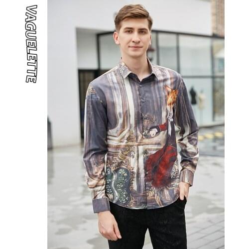 VAGUELETTE 3D Printed Mr Fox Pattern Shirt Men With Long Sleeve Stage Wear Men Clothing Fashion Stylish Mens Dress Shirts M-3XL