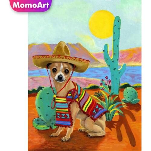 MomoArt 5D DIY Diamond Mosaic Dog Animal Diamond Painting Sunset Cross Stitch Kits Seaside Embroidery Needlework Handmade Gift