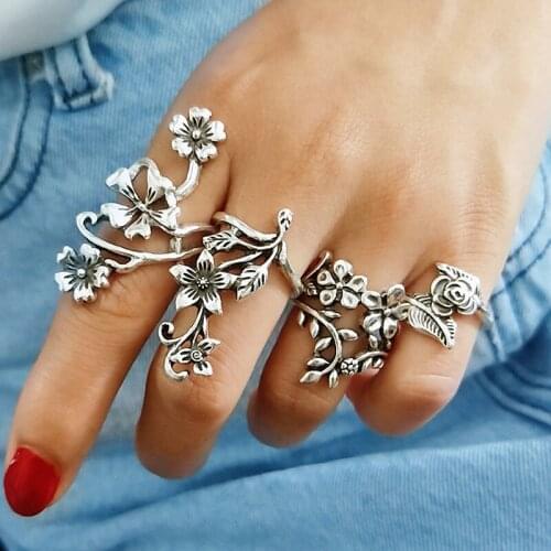 Vintage Bohemian Floral Ring Set For Women Romantic Finger Rings 2021 Boho Party Jewelry Gifts Birthday Gift Retro Accessories