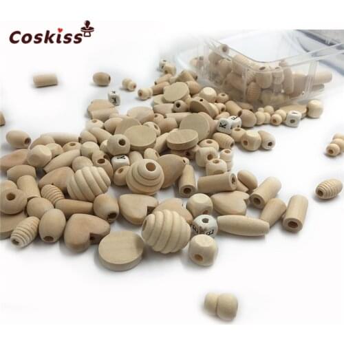 240pcs Unfinished Eco-friendly Block Wood Wooden Beads DIY Pacifier Clip 12 Style Natural Wood Organic Baby Teether Accessories