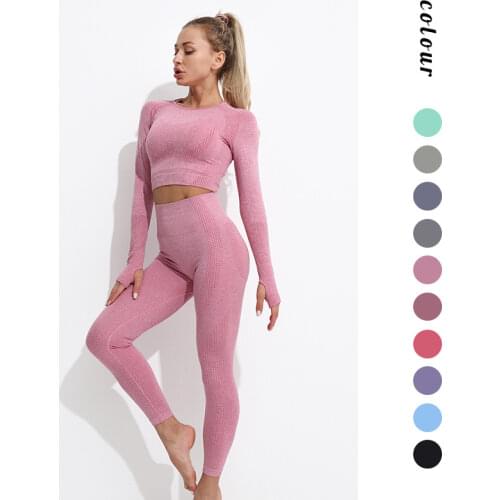 2021 New Women Gym Suit Ropa Deportiva Mujer Fitness Set Gym Clothing Yoga Bra Crop Top Long Sleeve Yoga Suit Fitness