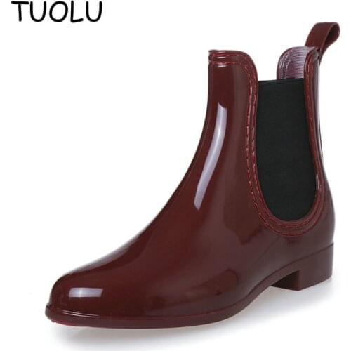Spring Autumn Boots New Rain Boots Warm Buckle Platform Slip On Pvc Waterproof Motorcycle Bowtie Ankle Flat With Woman Shoes