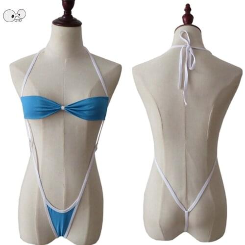 Beach Wear Sunbath Women G-String Micro Bikini Blue Extreme Mini Bandeau Sexy Microkini Underwear Lingerie Swimwear Bathing Suit
