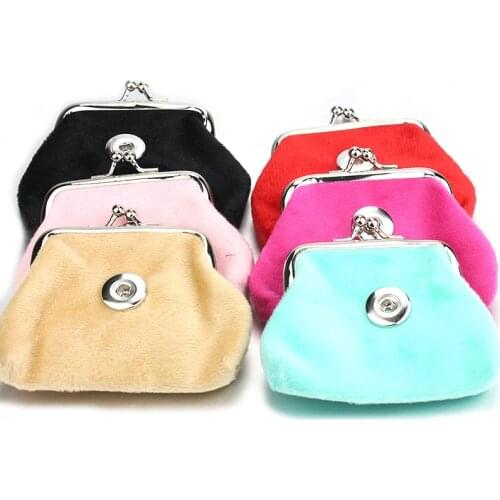 New 6 Colors 18MM Snap Buttons Jewelry Plush Coin Purses Wallets Kids Girl Womens Bags Pouch For Gift