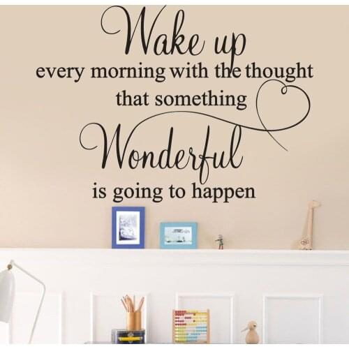 Happiness Wall Stickers Wake up Every Morning Love Quotes Home Decoration Living Room Vinyl Bedroom Artistic Wardrobe Decal Y751