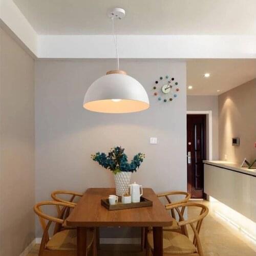 Modern solid wood restaurant pendant lights e27 single head semicircular pendant lamp creative wrought iron industrial lighting