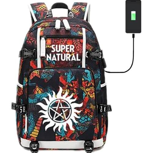 Anime Supernatural SPN USB Luminous Backpack Bag Fashion Laptop Travel Backpack with USB port students Book School Bag Luminous