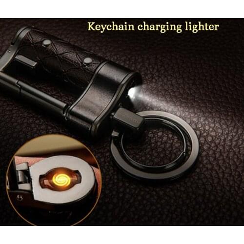 USB Charging Turbo Lighter Portable Creative Zinc Alloy Keychain Outdoor Barbecue Kitchen Gadget Cigarette Accessories