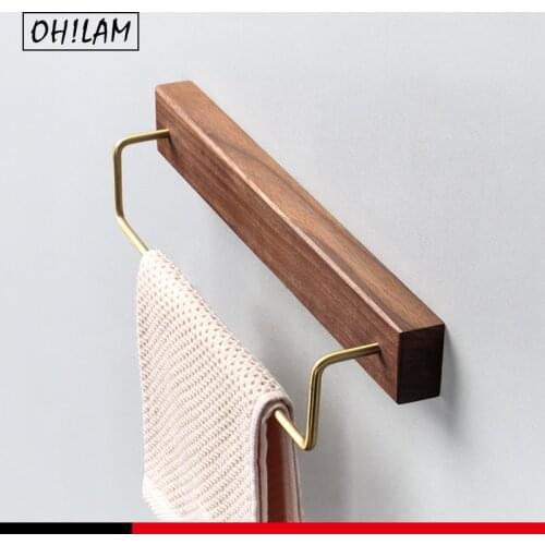 Solid Wood Towel Rack Bathroom Kitchen Organizer Shelf Wooden Towel Bar Adhesive/Screw Mounted Towel Holder