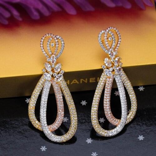 TIRIM Drops dangle Earrings for Women Lady Wedding Jewelry Accessories Twisted line All studded with zircon Charm Party Earring