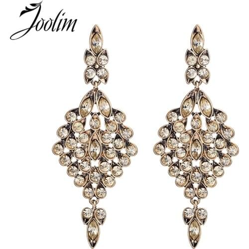 JOOLIM Jewelry Wholesale/2017 Crystal Pave Leaf Drop Earring Chandelier Earring High Fasion Free Shipping