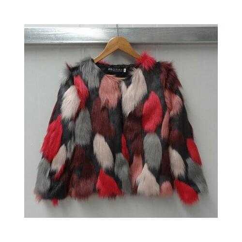 Xs/5Xl Womens Winter Autumn Imitation Mixed Color Fake Fur Jacket Large Size Elegant Female Man-Made Fur Outwears Coats J2369