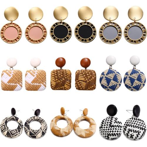 Modyle New Fashion Round Dangle Drop Korean Earrings For Women Geometric Round Woven Earrings Wedding Jewelry