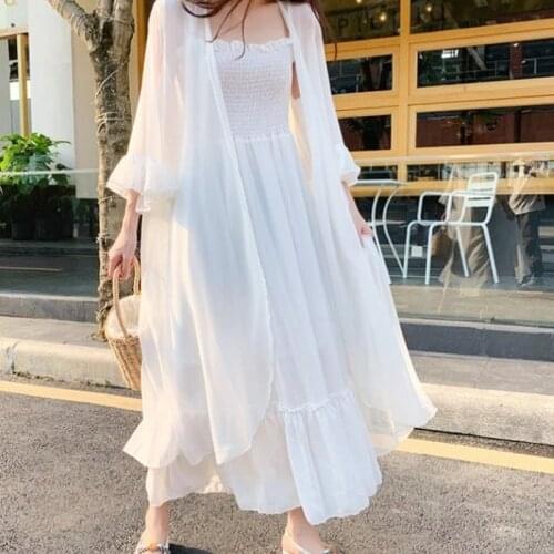 S-5XL 2021 Kimono Cardigans Fashion Chiffon Summer Tribal Retro Printed Long Blouses Ladies Shirts Women Clothing beach dress