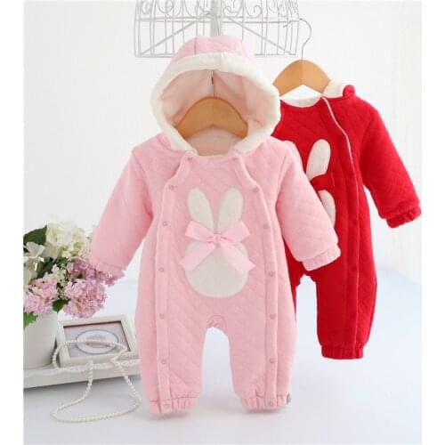 Newborn baby girl winter clothes suit fleece coral cotton padded baby rompers thick warm with hood 0 1 year Casaco de inverno