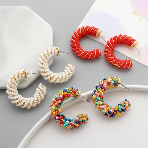 Ztech New Style C Shape Pure Handmake Coloful Beads Bohemia Ethnic Earrings For Women Girl Statement Jewelry Elegant Accessories