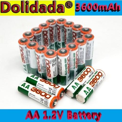 Dolidada 100% new AA battery 3600 mAh rechargeable battery, 1.2V Ni-MH AA battery, suitable for clocks, mice, computers