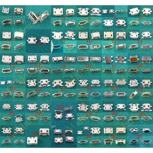 36models 108pcs Mini micro usb jack connector charging v8 port power socket plug 5pin female smd for Lenovo ZTE Huawei etc