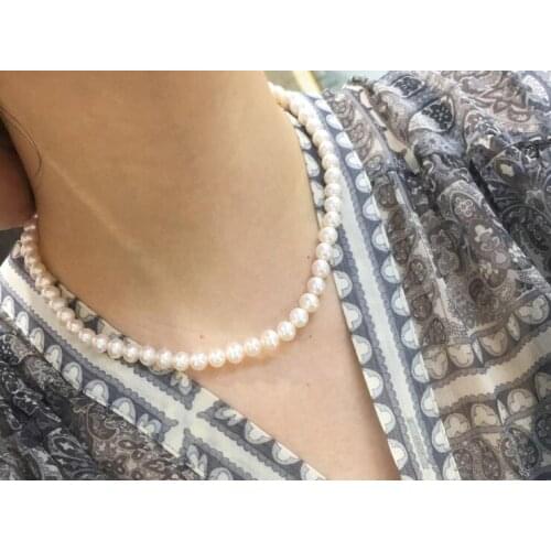 8x9mm white Pearl choker necklace gold clasp natural Freshwater PEARL Women Jewelry 17'' 43cm 35cm