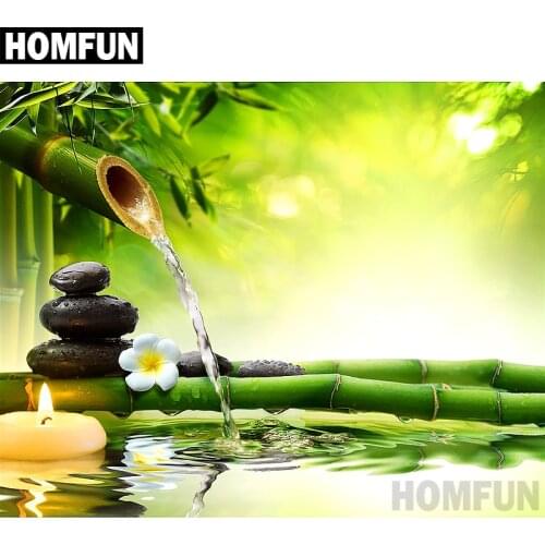 HOMFUN Full Square/Round Drill 5D DIY Diamond Painting "Bamboo candle" Embroidery Cross Stitch 5D Home Decor Gift A02607