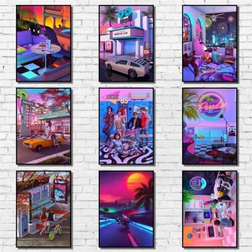 5D DIY Diamond Embroidery 80s Synthwave Poster Cartoon Handmade Mosaic Art Diamond Painting Cross Stitch Home Decoration