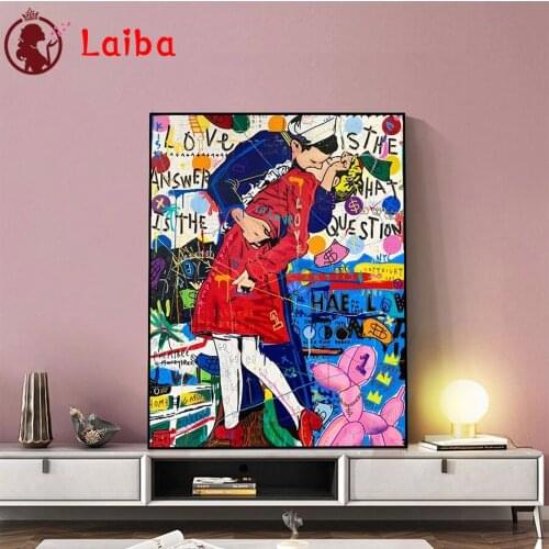 DIY Diamond Painting Abstract graffiti art, the kiss of victory Diamond Mosaic Full Drill Square Cross Stitch Handmade Hobby